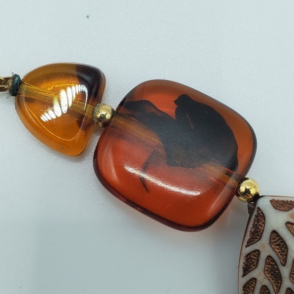 Brown Beaded Chunky Necklace Leaves Plastic‎ Autumn Womens Fashion Jewelry - Picture 5 of 10